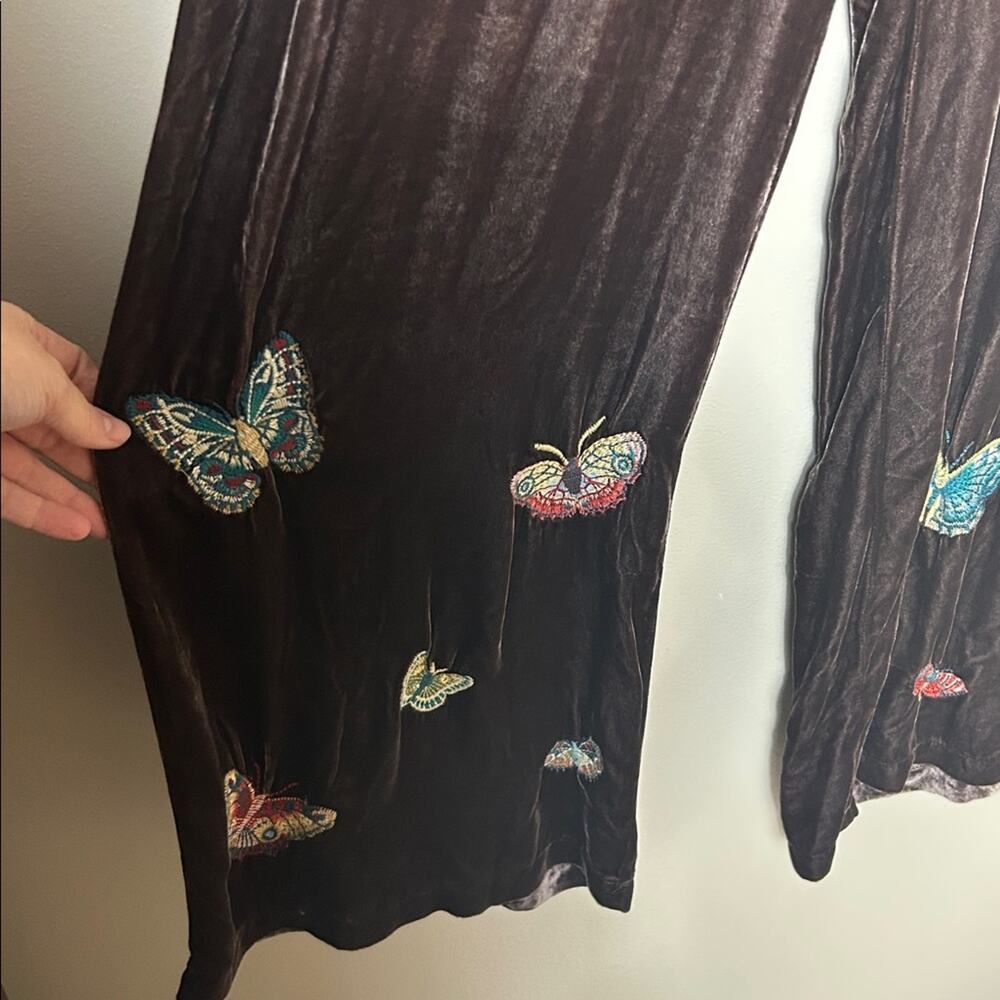 NWT Johnny Was Luciana brown velvet butterfly embroidered wide leg pants, XXL - Picture 6 of 11